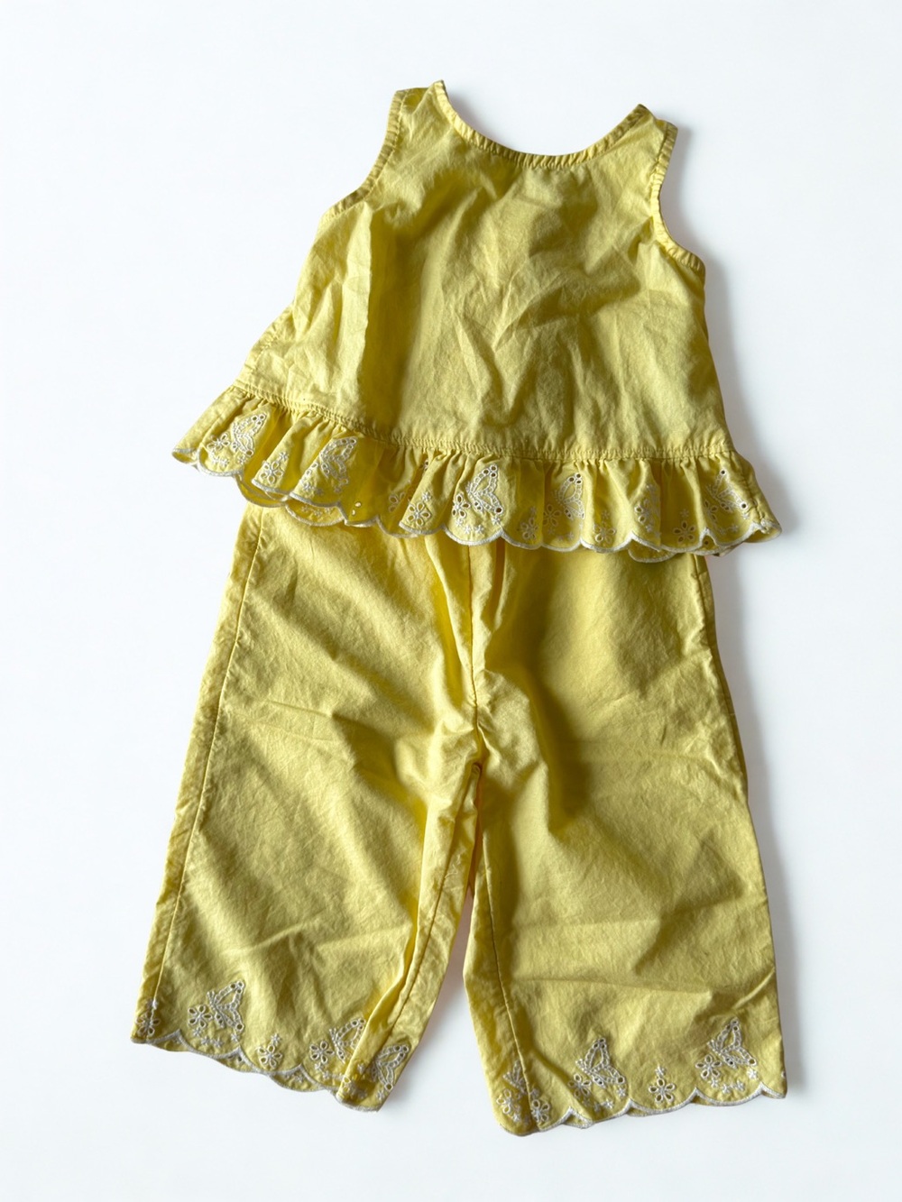 Baby Gap Yellow Eyelet Ruffle 2 Piece Set 18-24M Cotton Tank Top & Pants